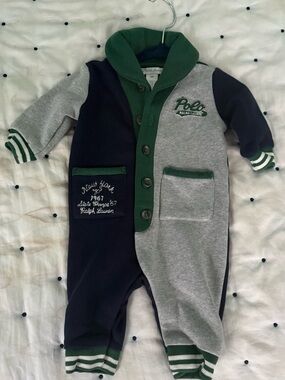 Polo by Ralph Lauren Green, Navy & Gray Baby One-Piece Footie